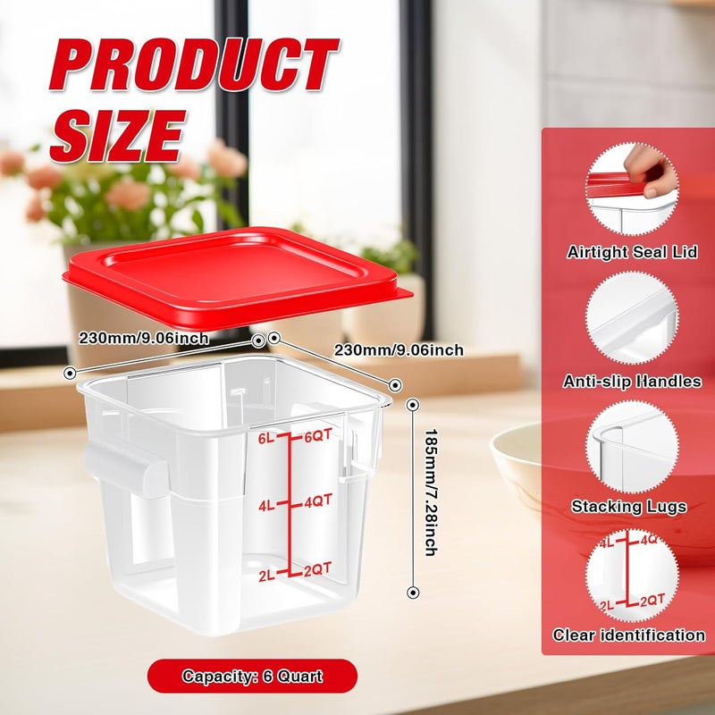 WELKOR 2 Pack Square Food Storage Container With Lid,2-12 Quart Commercial Storage Box With Scale & Handle,Cake Making,Dough Marinating Meat,Kitchen Supplies (6 Quart) - Image 2